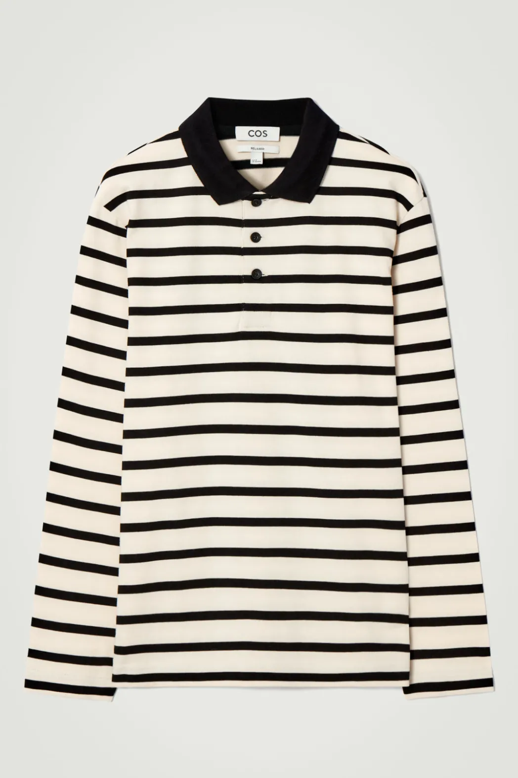 Outlet COS STRIPED LONG-SLEEVED POLO SHIRT ECRU / BLACK