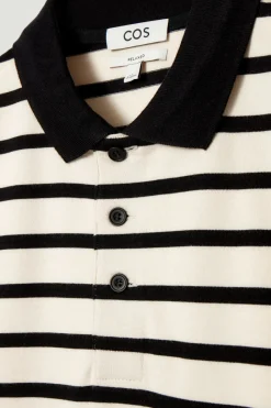 Outlet COS STRIPED LONG-SLEEVED POLO SHIRT ECRU / BLACK