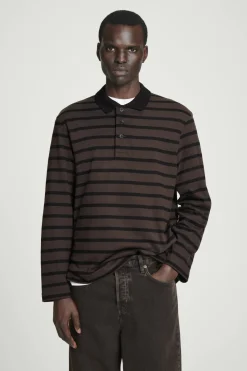 Clearance COS STRIPED LONG-SLEEVED POLO SHIRT BROWN / BLACK