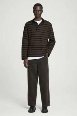 Clearance COS STRIPED LONG-SLEEVED POLO SHIRT BROWN / BLACK
