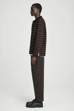 Clearance COS STRIPED LONG-SLEEVED POLO SHIRT BROWN / BLACK