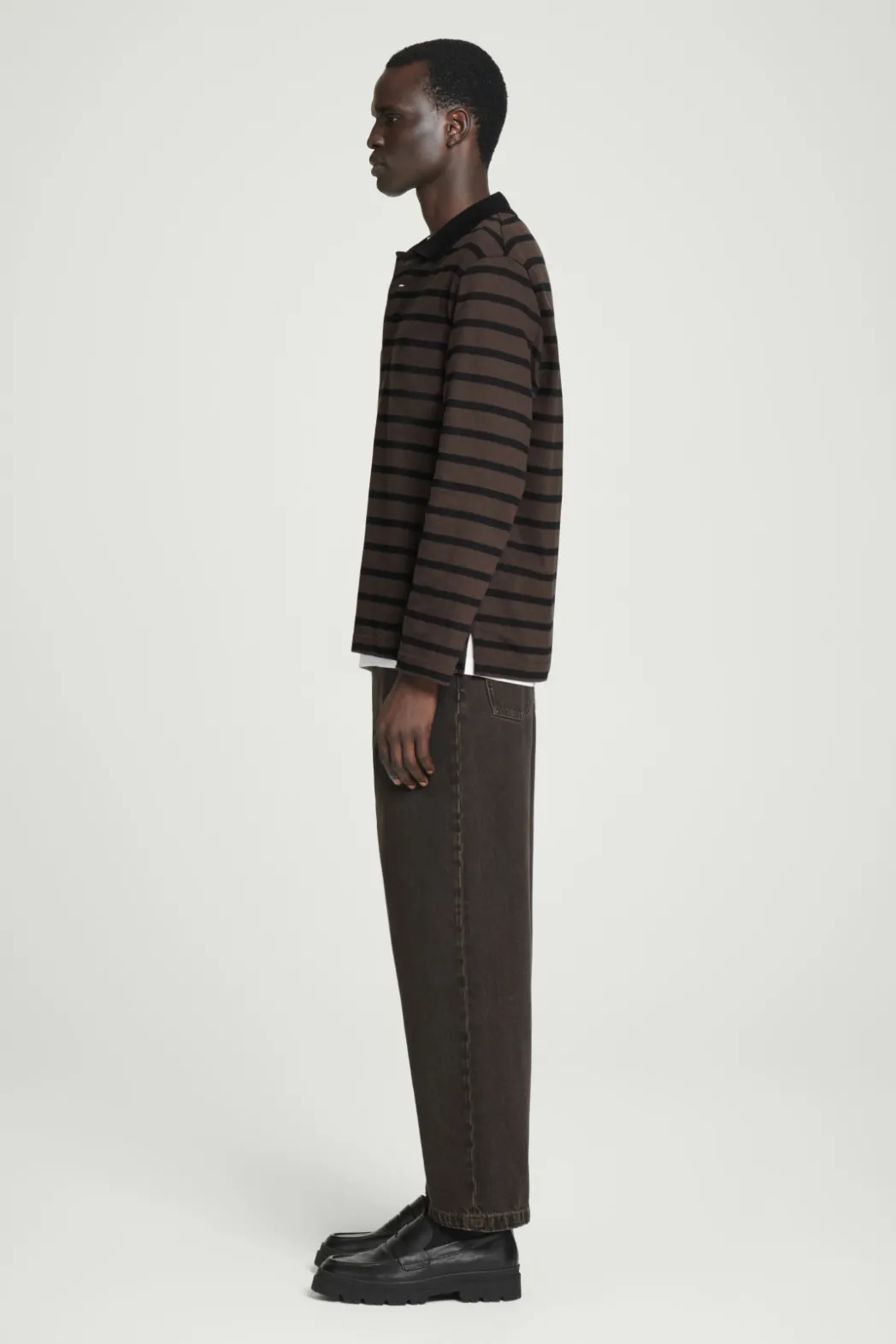 Clearance COS STRIPED LONG-SLEEVED POLO SHIRT BROWN / BLACK