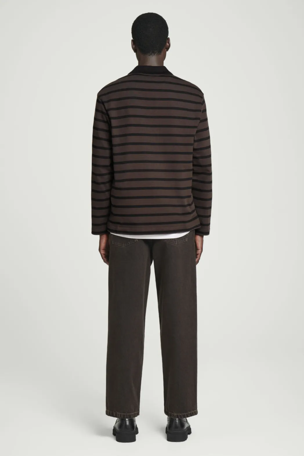 Clearance COS STRIPED LONG-SLEEVED POLO SHIRT BROWN / BLACK
