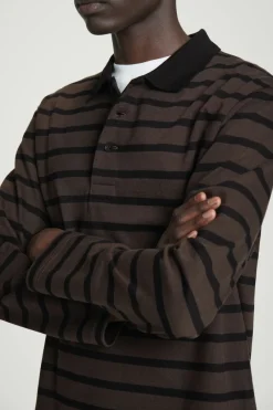 Clearance COS STRIPED LONG-SLEEVED POLO SHIRT BROWN / BLACK