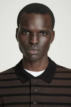 Clearance COS STRIPED LONG-SLEEVED POLO SHIRT BROWN / BLACK