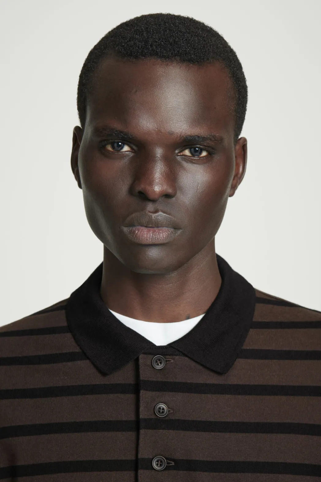 Clearance COS STRIPED LONG-SLEEVED POLO SHIRT BROWN / BLACK