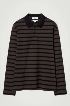 Clearance COS STRIPED LONG-SLEEVED POLO SHIRT BROWN / BLACK