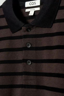 Clearance COS STRIPED LONG-SLEEVED POLO SHIRT BROWN / BLACK