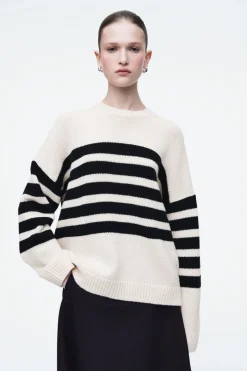 Best COS STRIPED MERINO WOOL SWEATER ECRU / STRIPED
