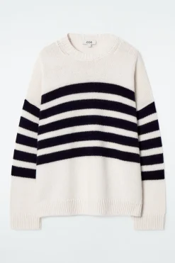 Best COS STRIPED MERINO WOOL SWEATER ECRU / STRIPED