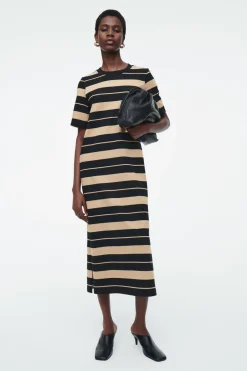 Best COS STRIPED MIDI T-SHIRT DRESS BEIGE / STRIPED
