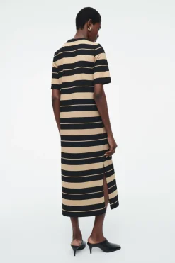 Best COS STRIPED MIDI T-SHIRT DRESS BEIGE / STRIPED