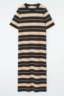 Best COS STRIPED MIDI T-SHIRT DRESS BEIGE / STRIPED