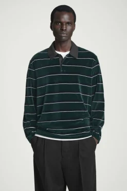 Best COS STRIPED VELVET LONG-SLEEVED POLO SHIRT EMERALD / STRIPED