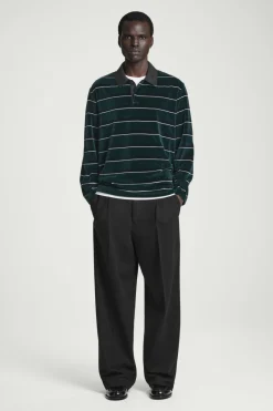 Best COS STRIPED VELVET LONG-SLEEVED POLO SHIRT EMERALD / STRIPED