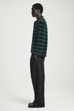 Best COS STRIPED VELVET LONG-SLEEVED POLO SHIRT EMERALD / STRIPED