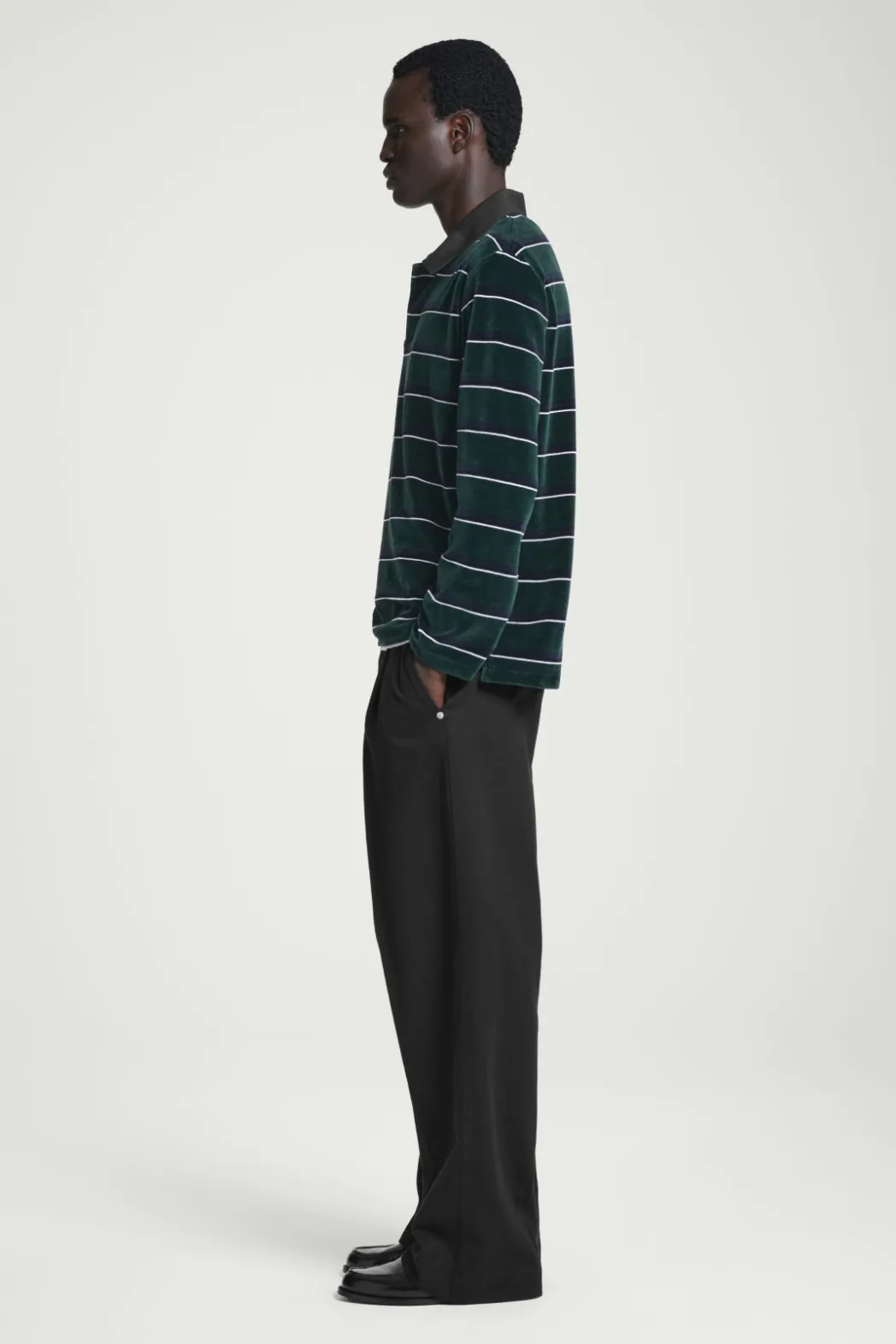 Best COS STRIPED VELVET LONG-SLEEVED POLO SHIRT EMERALD / STRIPED