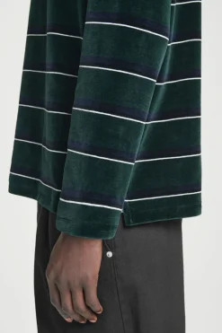 Best COS STRIPED VELVET LONG-SLEEVED POLO SHIRT EMERALD / STRIPED