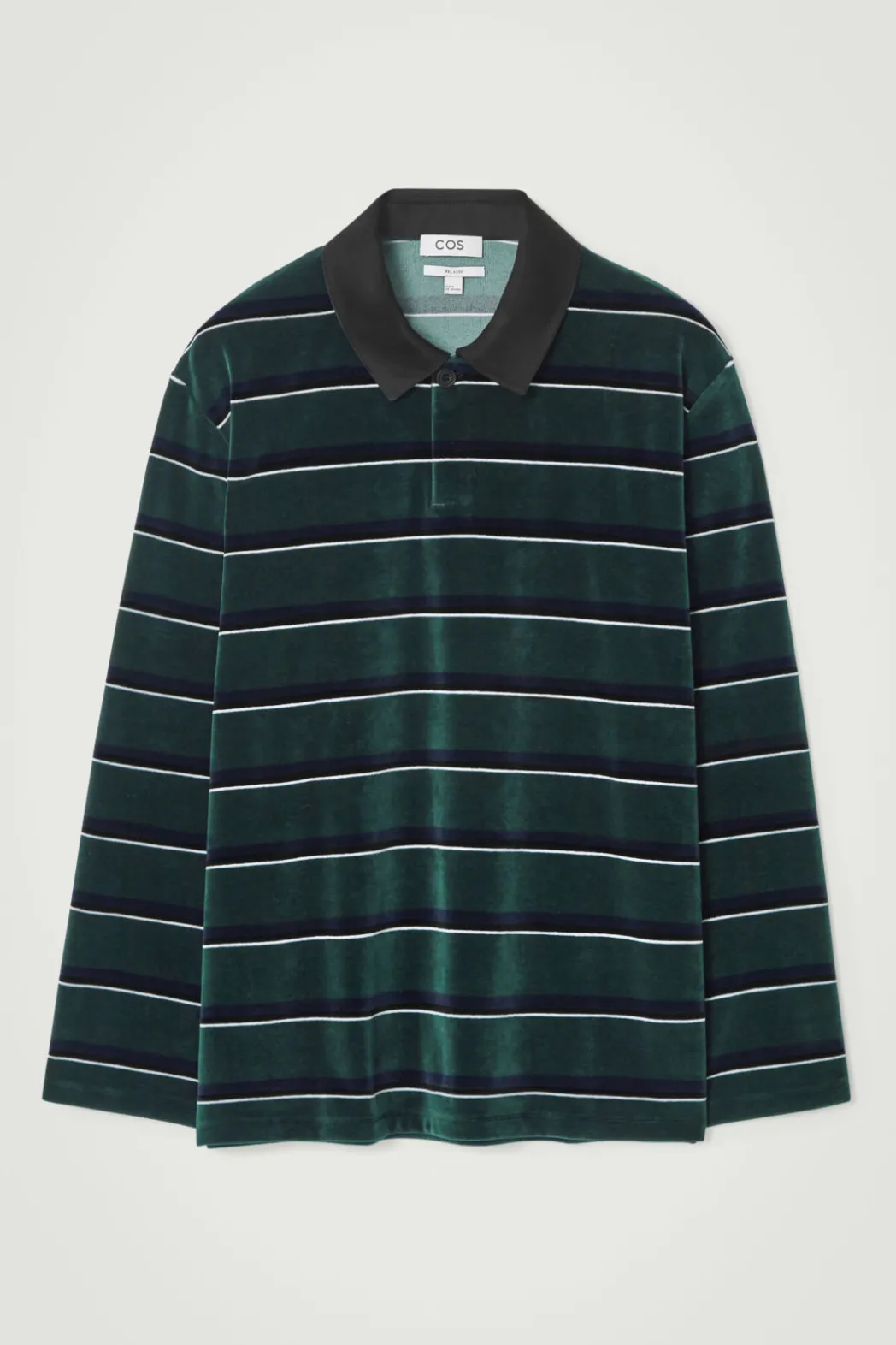 Best COS STRIPED VELVET LONG-SLEEVED POLO SHIRT EMERALD / STRIPED