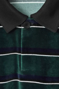 Best COS STRIPED VELVET LONG-SLEEVED POLO SHIRT EMERALD / STRIPED