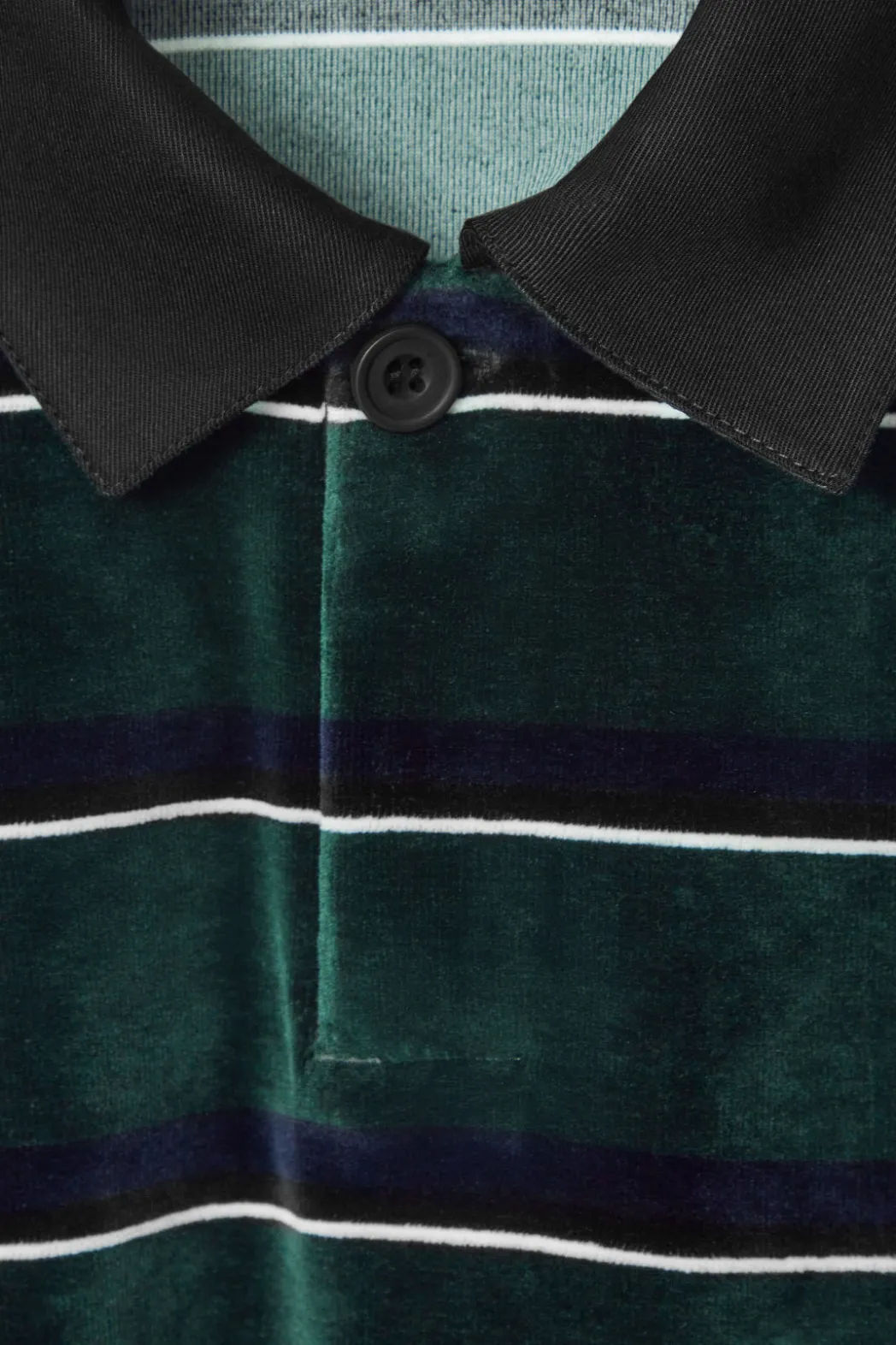 Best COS STRIPED VELVET LONG-SLEEVED POLO SHIRT EMERALD / STRIPED