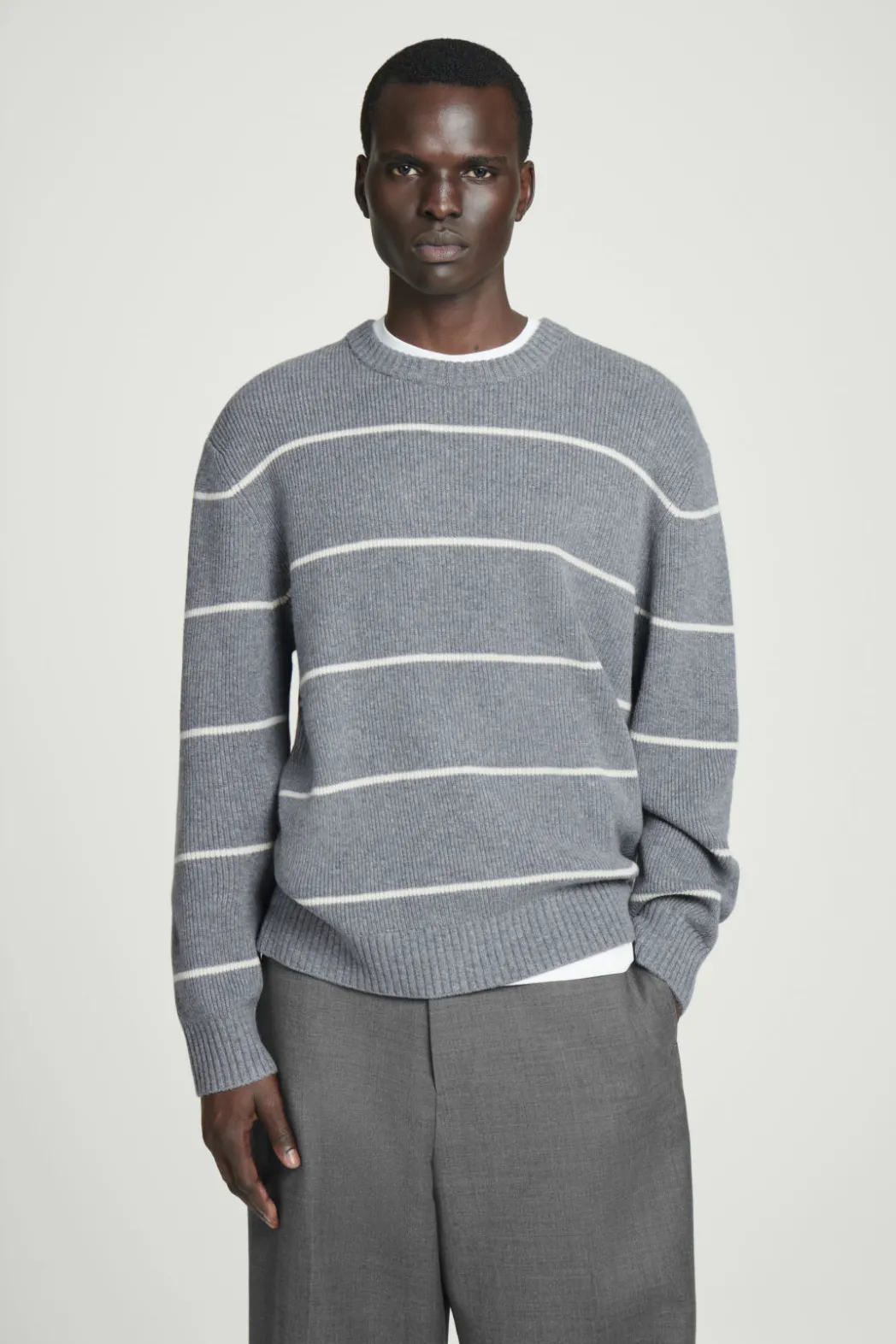 Hot COS STRIPED WOOL AND YAK-BLEND SWEATER GRAY / STRIPED
