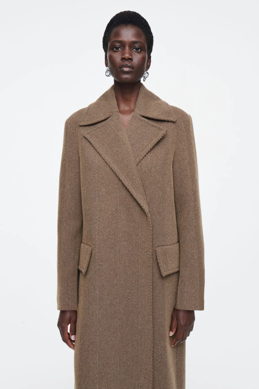Best COS TAILORED HERRINGBONE WOOL COAT BROWN