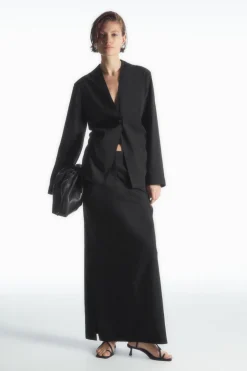 Clearance COS TAILORED LINEN-BLEND MAXI SKIRT BLACK