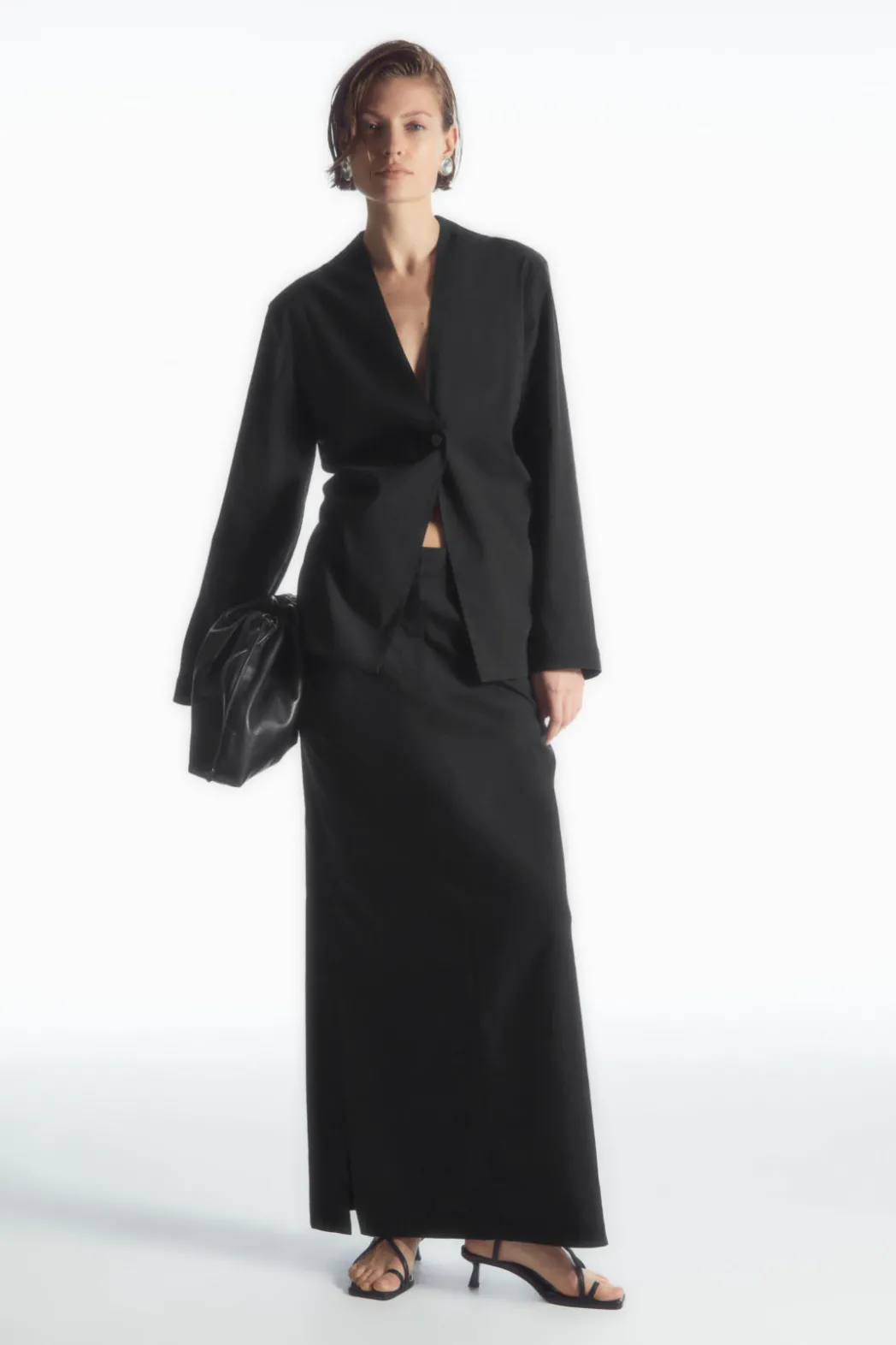 Clearance COS TAILORED LINEN-BLEND MAXI SKIRT BLACK