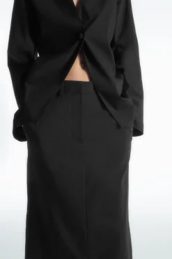 Clearance COS TAILORED LINEN-BLEND MAXI SKIRT BLACK