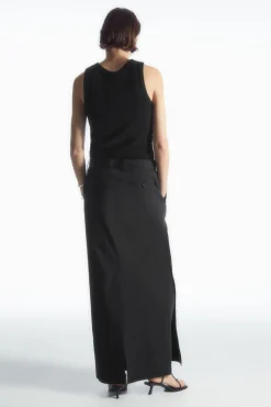 Clearance COS TAILORED LINEN-BLEND MAXI SKIRT BLACK
