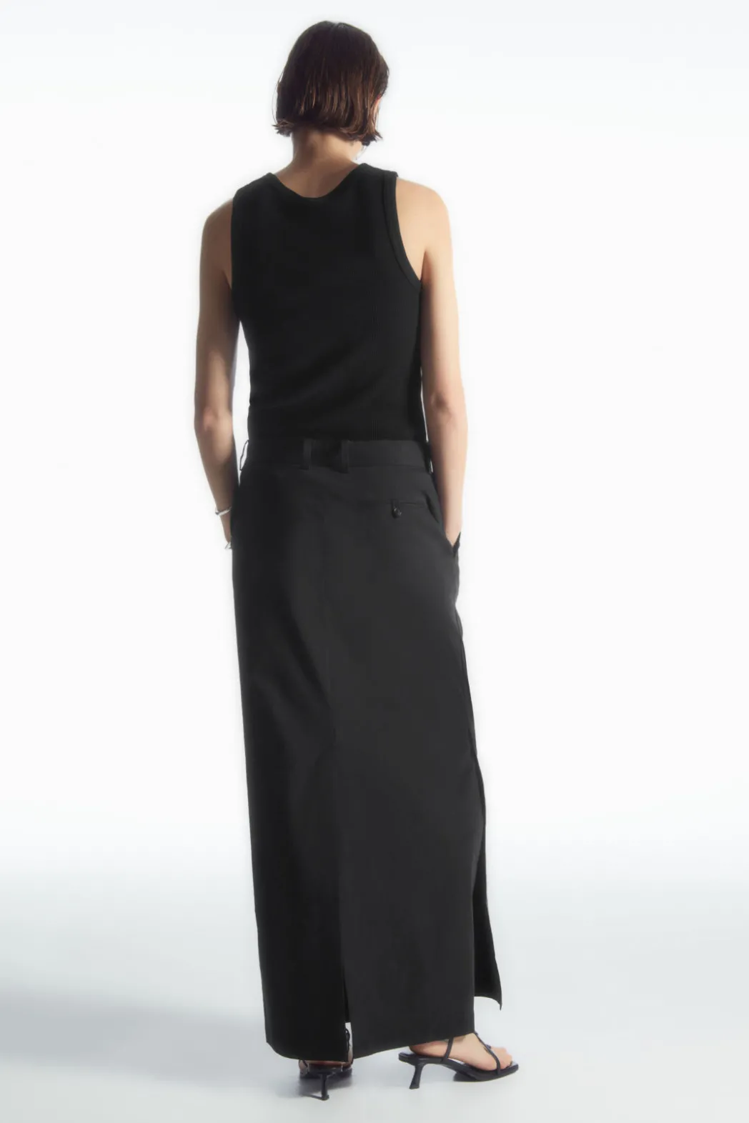 Clearance COS TAILORED LINEN-BLEND MAXI SKIRT BLACK