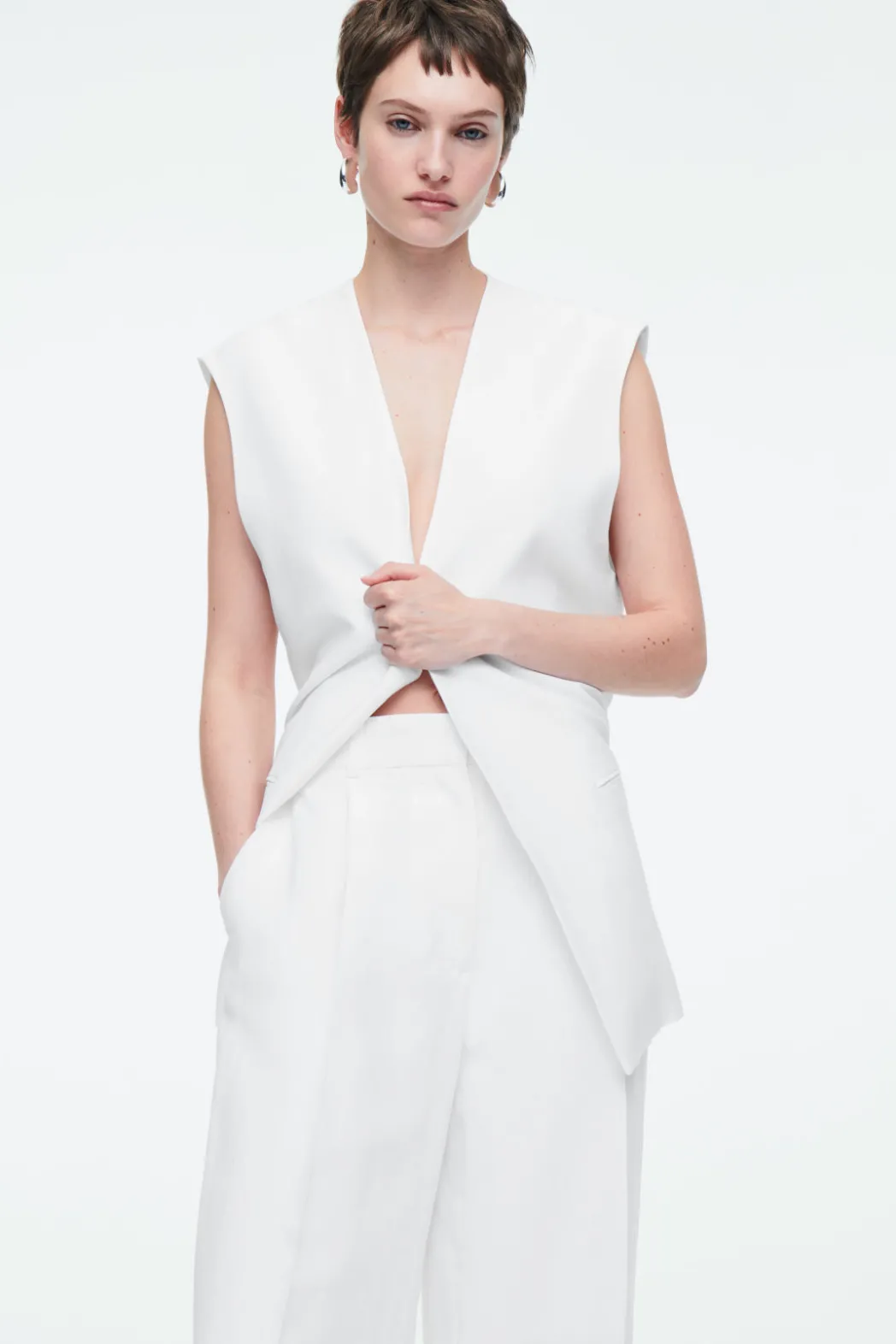 Sale COS TAILORED LINEN-BLEND PANTS WHITE