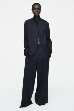 Discount COS TAILORED SATIN WIDE-LEG PANTS NAVY