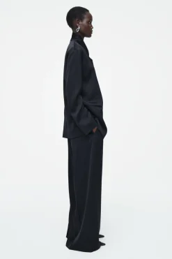 Discount COS TAILORED SATIN WIDE-LEG PANTS NAVY