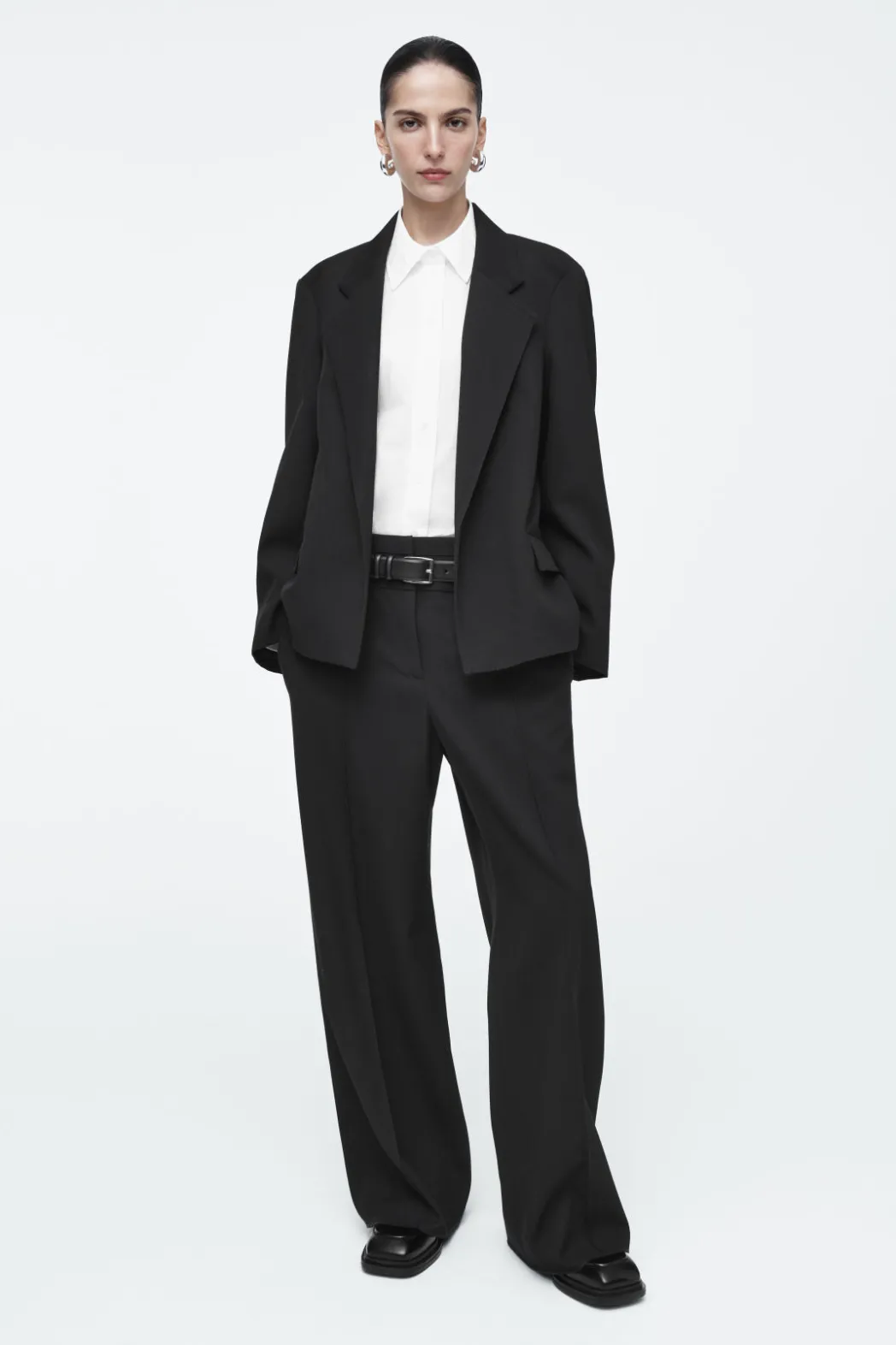 Outlet COS TAILORED WOOL-BLEND TWILL PANTS BLACK