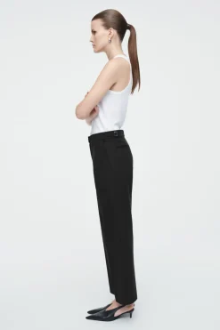 New COS TAPERED COTTON PANTS BLACK