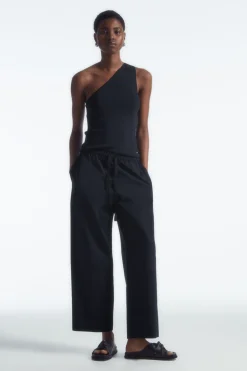 COS TAPERED DRAWSTRING COTTON PANTS NAVY BLUE