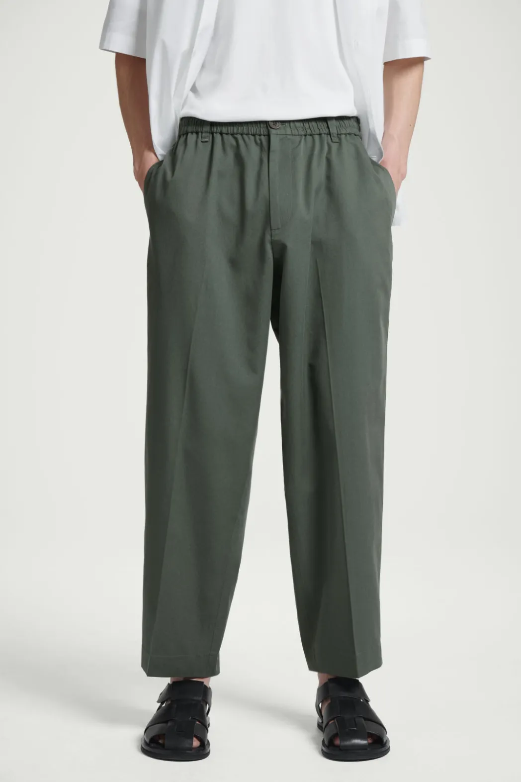 COS TAPERED ELASTICATED PANTS GREEN