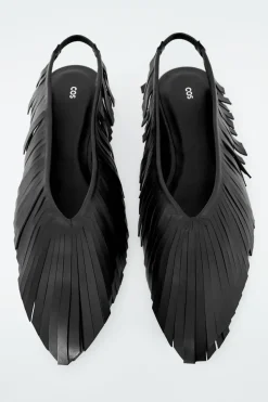 Sale COS TASSELED LEATHER SLINGBACK BALLET FLATS BLACK