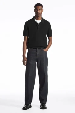 Online COS TEXTURED KNITTED POLO SHIRT BLACK
