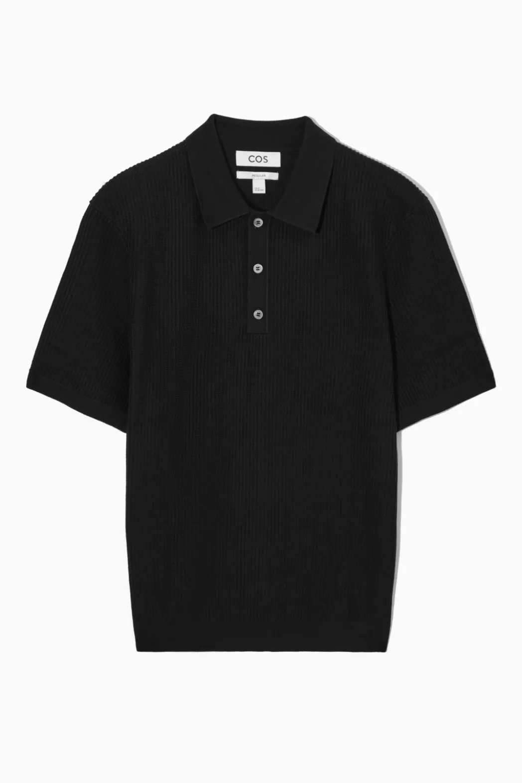 Online COS TEXTURED KNITTED POLO SHIRT BLACK
