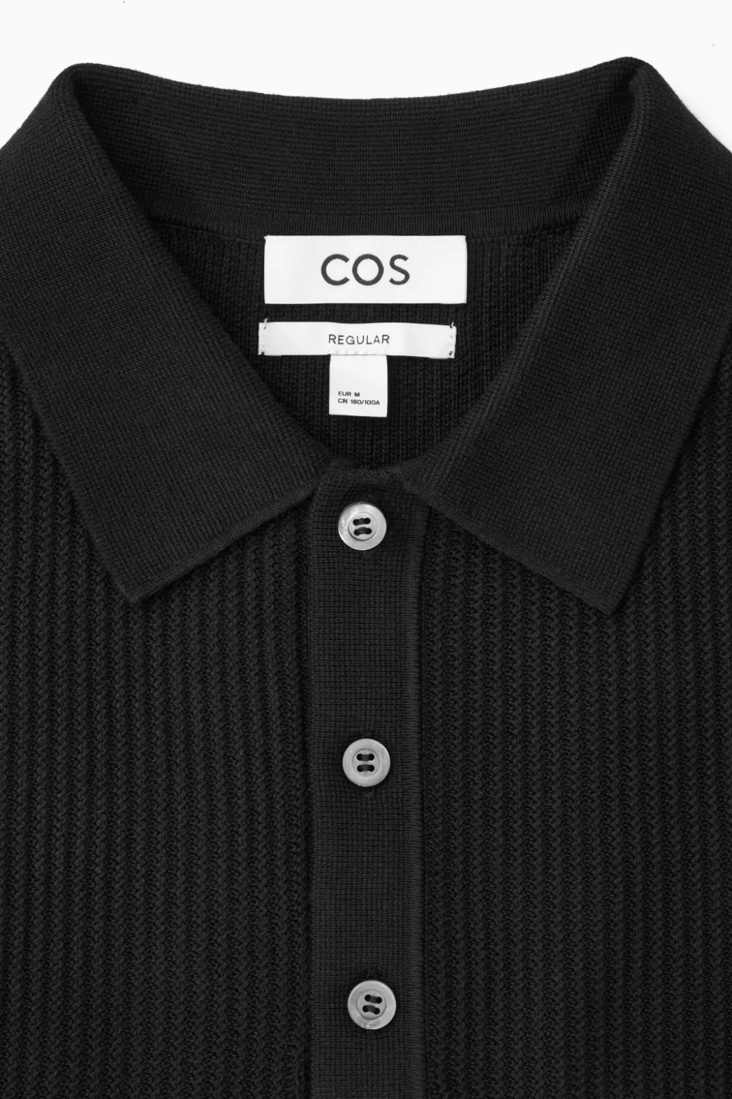 Online COS TEXTURED KNITTED POLO SHIRT BLACK