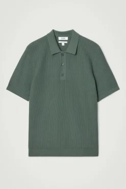 Online COS TEXTURED KNITTED POLO SHIRT GREEN