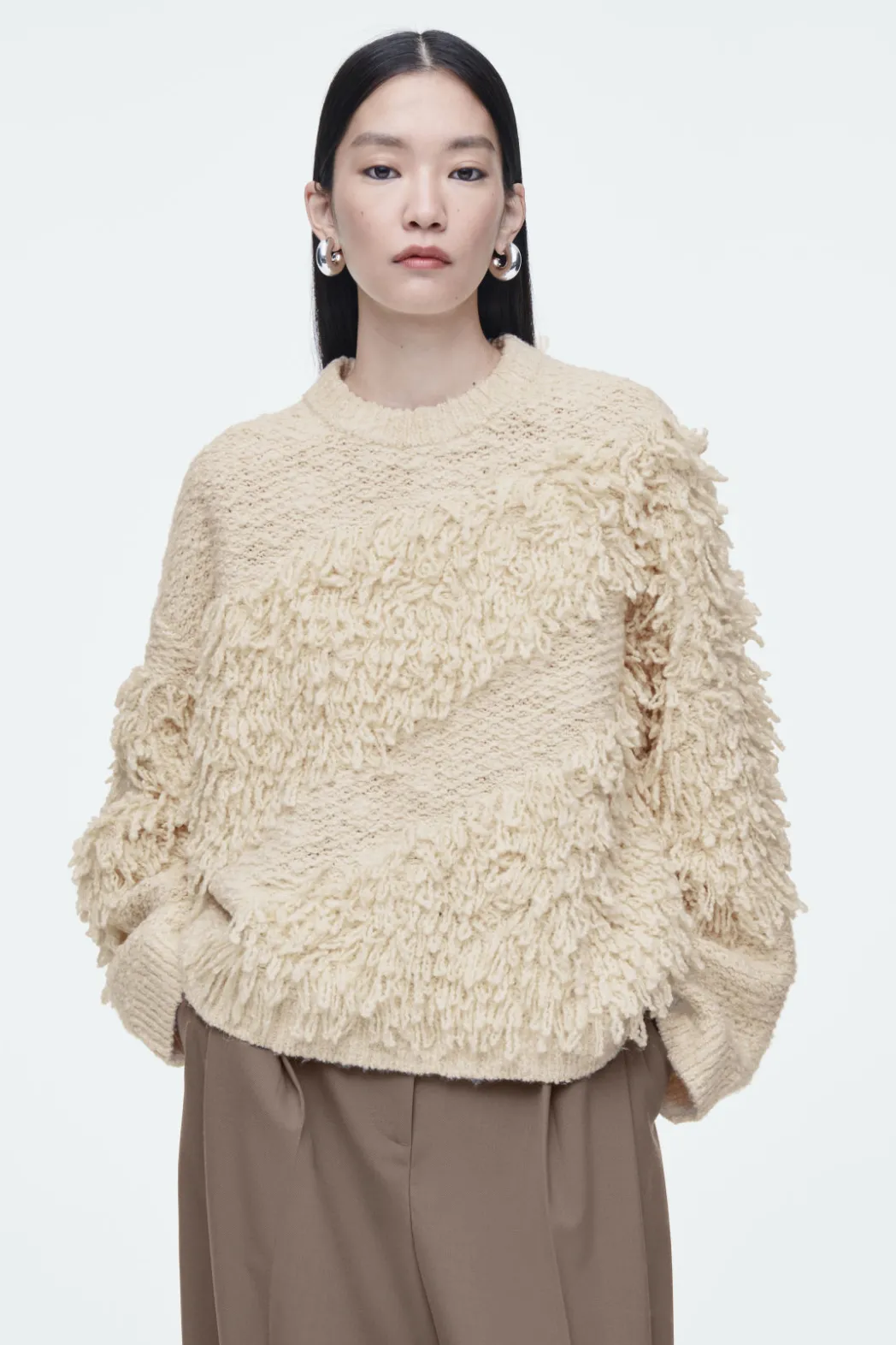 New COS TEXTURED LOOP-KNIT WOOL JUMPER ECRU