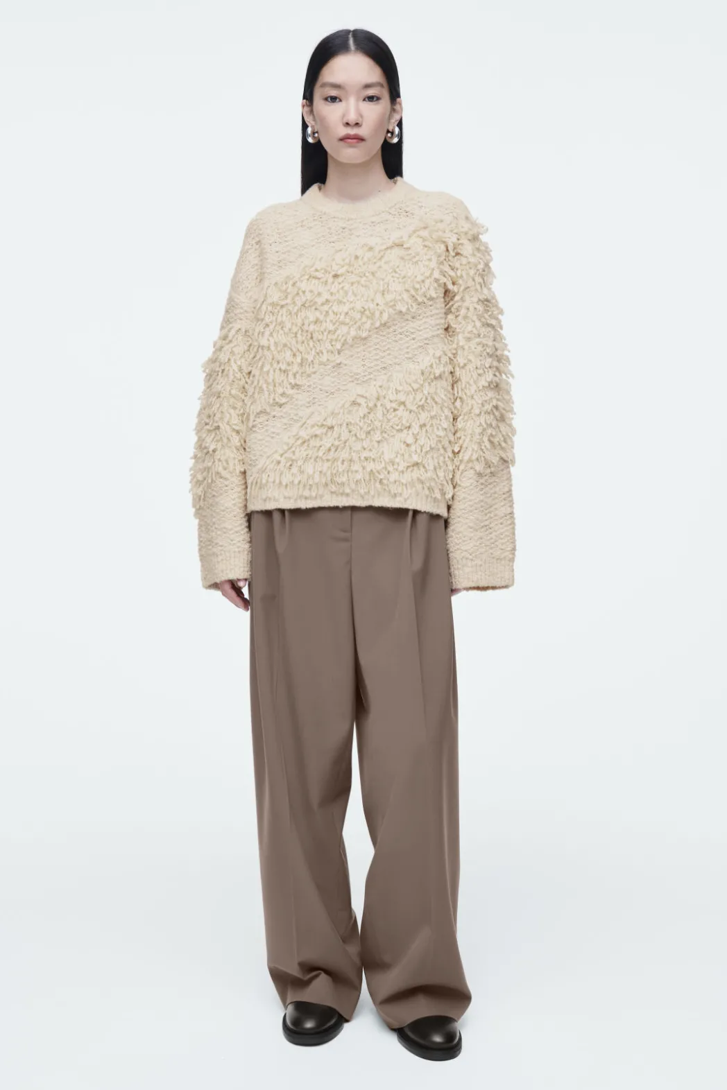 New COS TEXTURED LOOP-KNIT WOOL JUMPER ECRU
