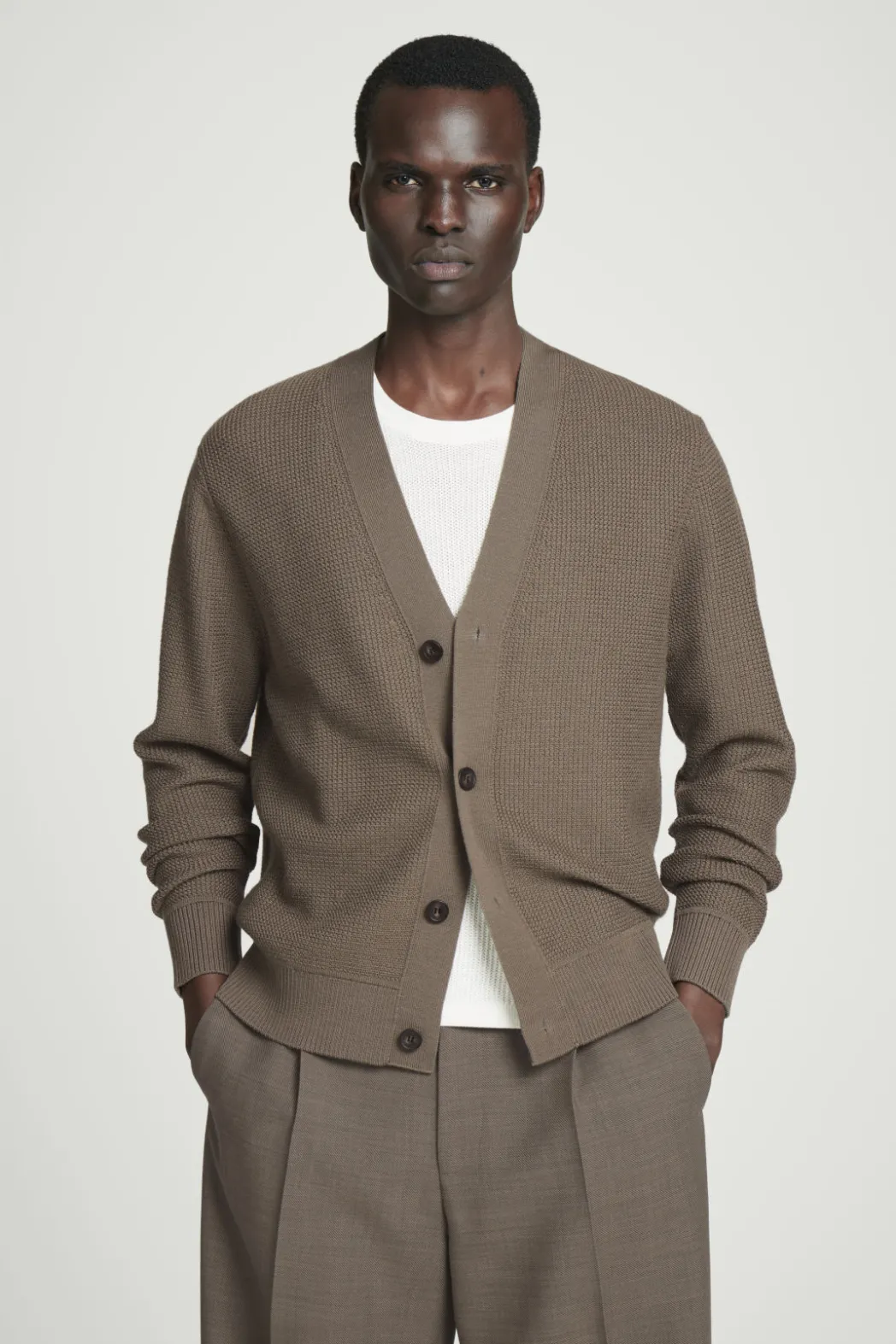 Online COS TEXTURED MERINO WOOL CARDIGAN MOLE