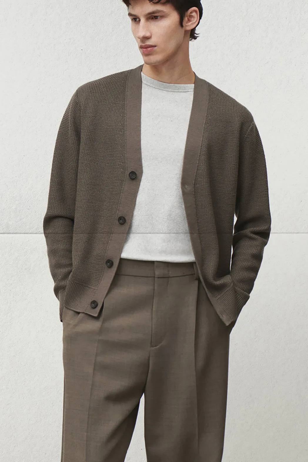 Online COS TEXTURED MERINO WOOL CARDIGAN MOLE