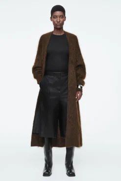 Hot COS TEXTURED MOHAIR-BLEND MAXI CARDIGAN DARK BROWN