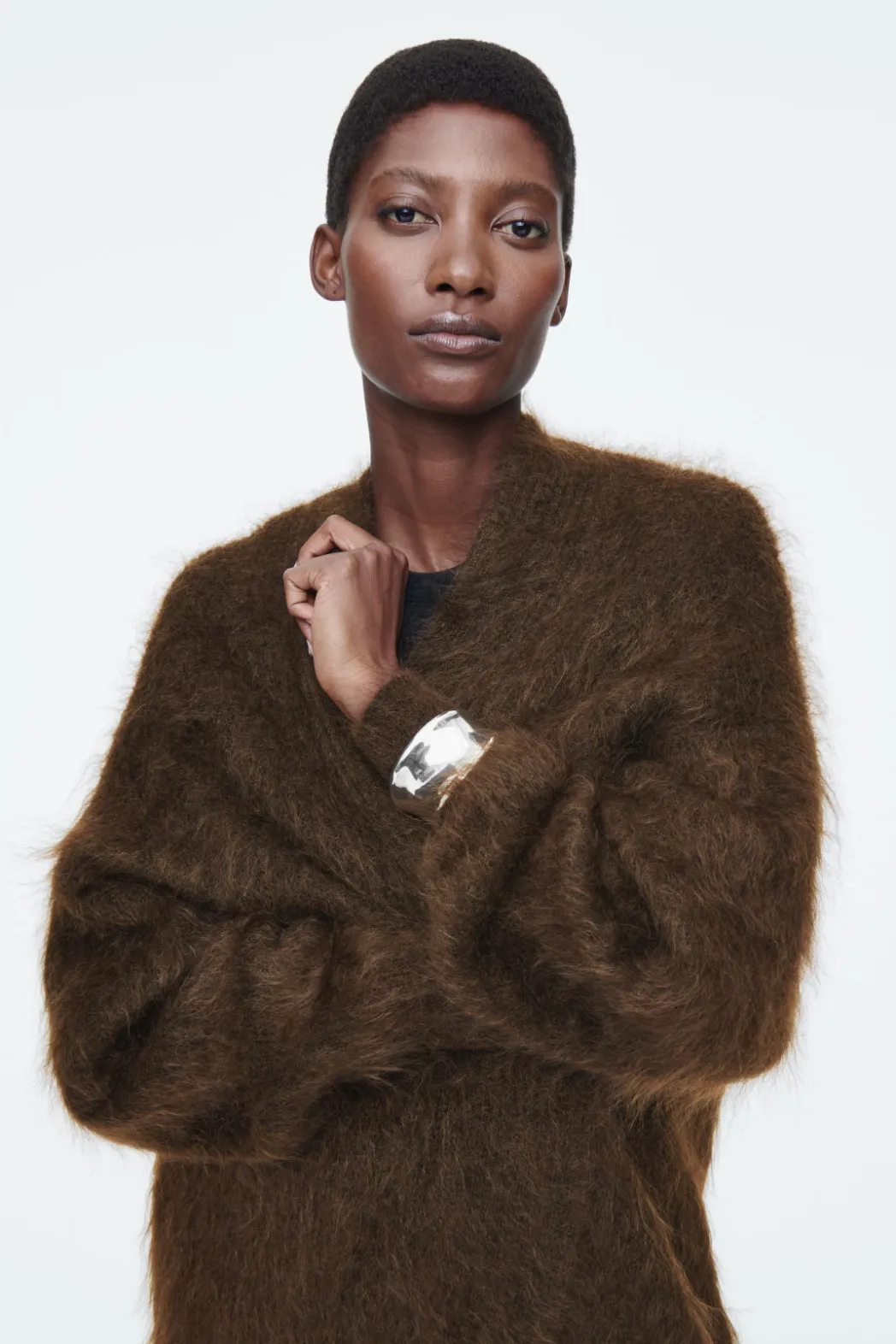 Hot COS TEXTURED MOHAIR-BLEND MAXI CARDIGAN DARK BROWN